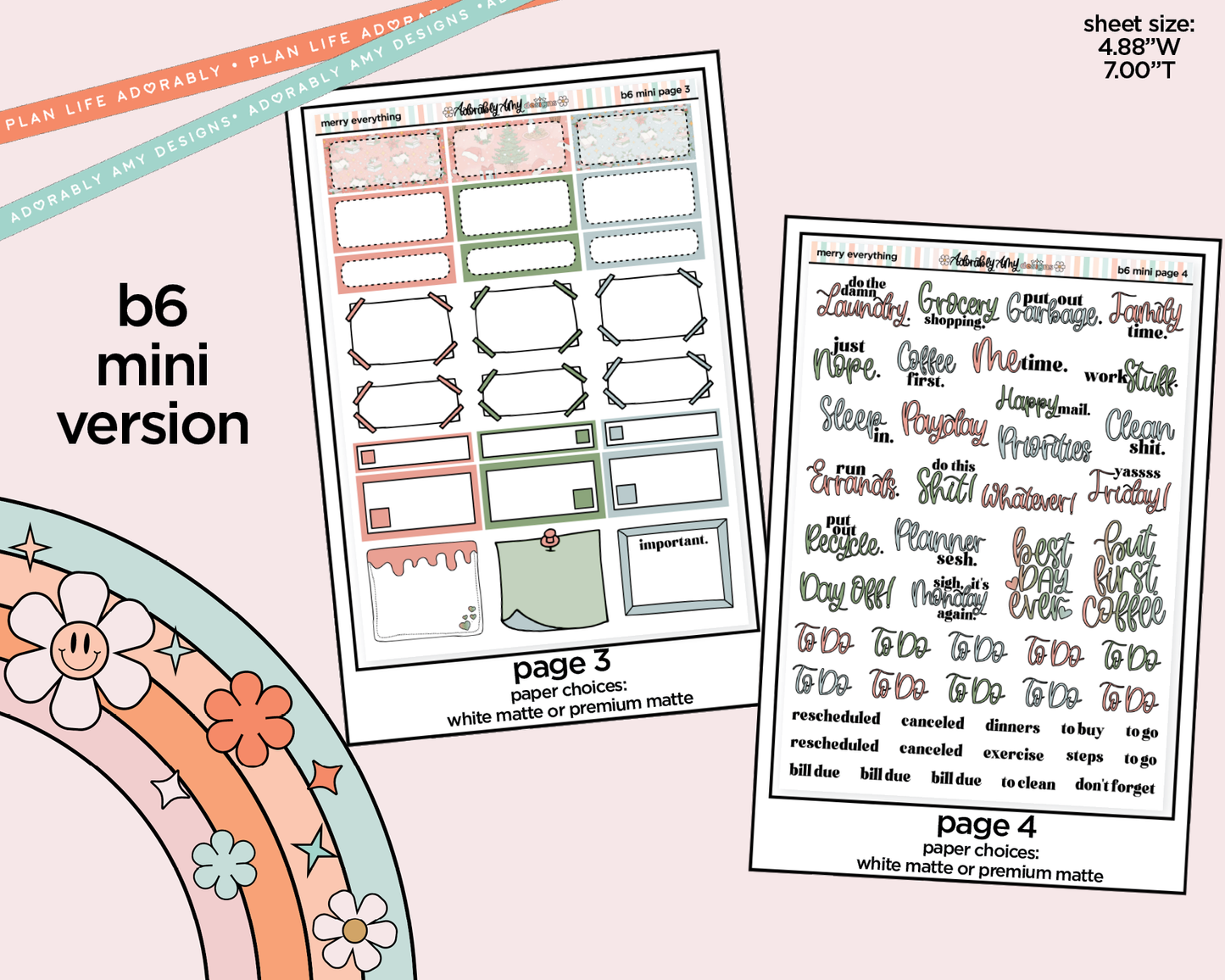 Mini B6 Merry Everything Planner Sticker Kit sized for ANY Vertical Insert