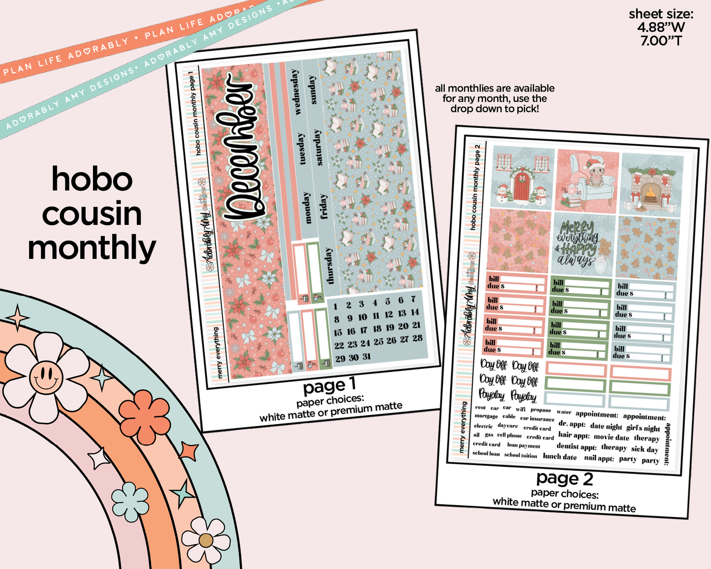 Hobonichi Cousin Monthly Pick Your Month Merry Everything Planner Sticker Kit for Hobo Cousin or Similar Planners