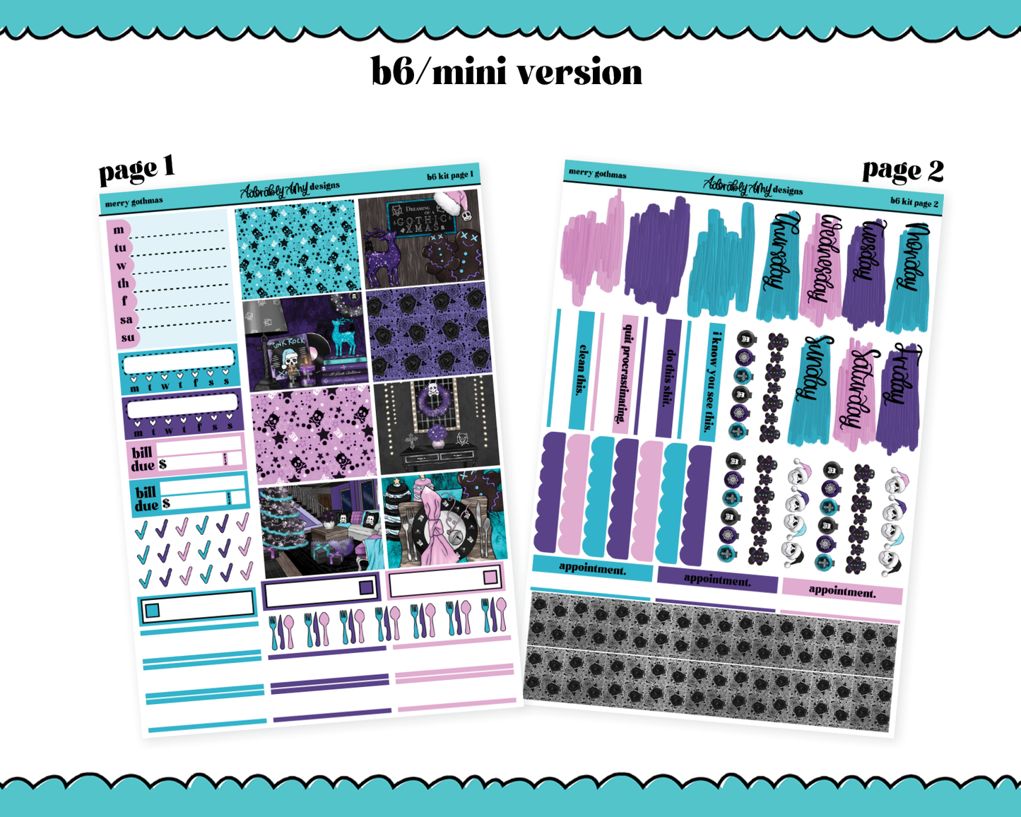 Mini B6 Merry Gothmas Christmas Themed Weekly Planner Sticker Kit sized for ANY Vertical Insert