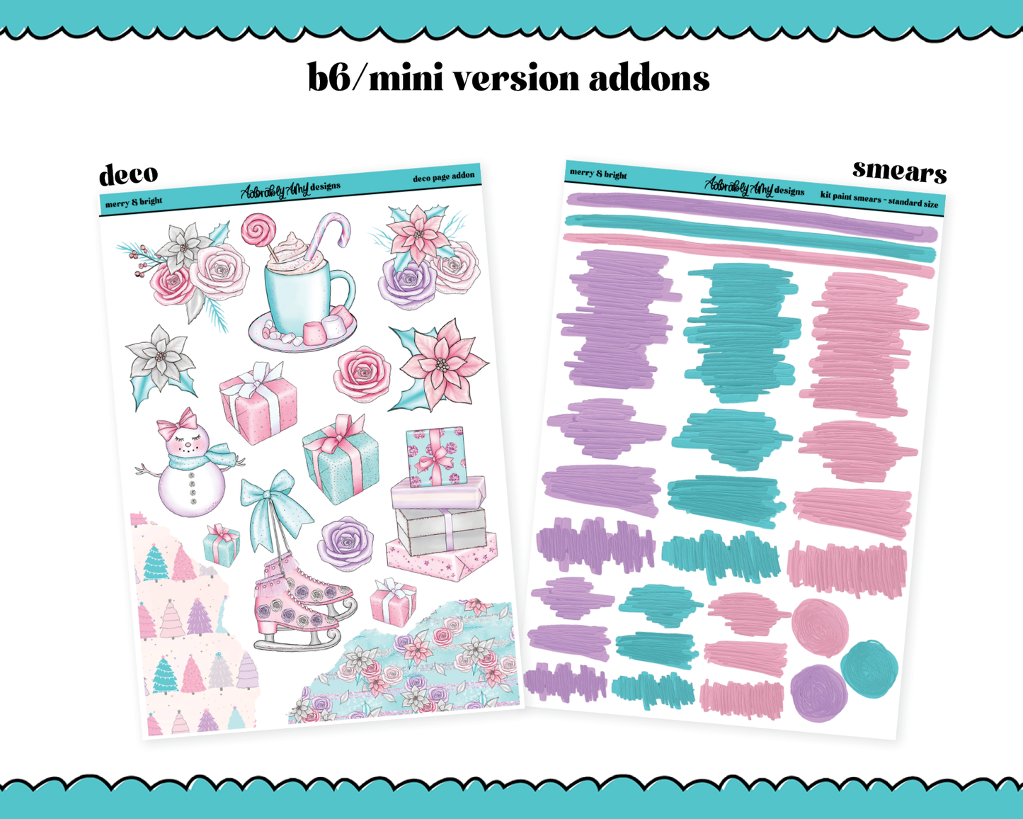 Mini B6 Merry & Bright Christmas Themed Weekly Planner Sticker Kit sized for ANY Vertical Insert