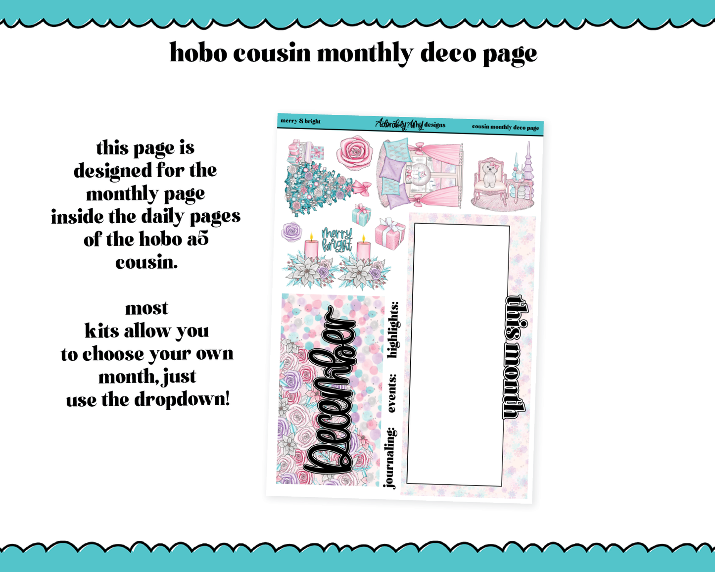 Hobonichi Cousin Monthly Pick Your Month Merry & Bright Planner Sticker Kit for Hobo Cousin or Similar Planners