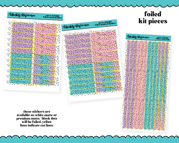 Foiled Merry & Bright Neutral Headers or Long Strips Planner Stickers for any Planner or Insert