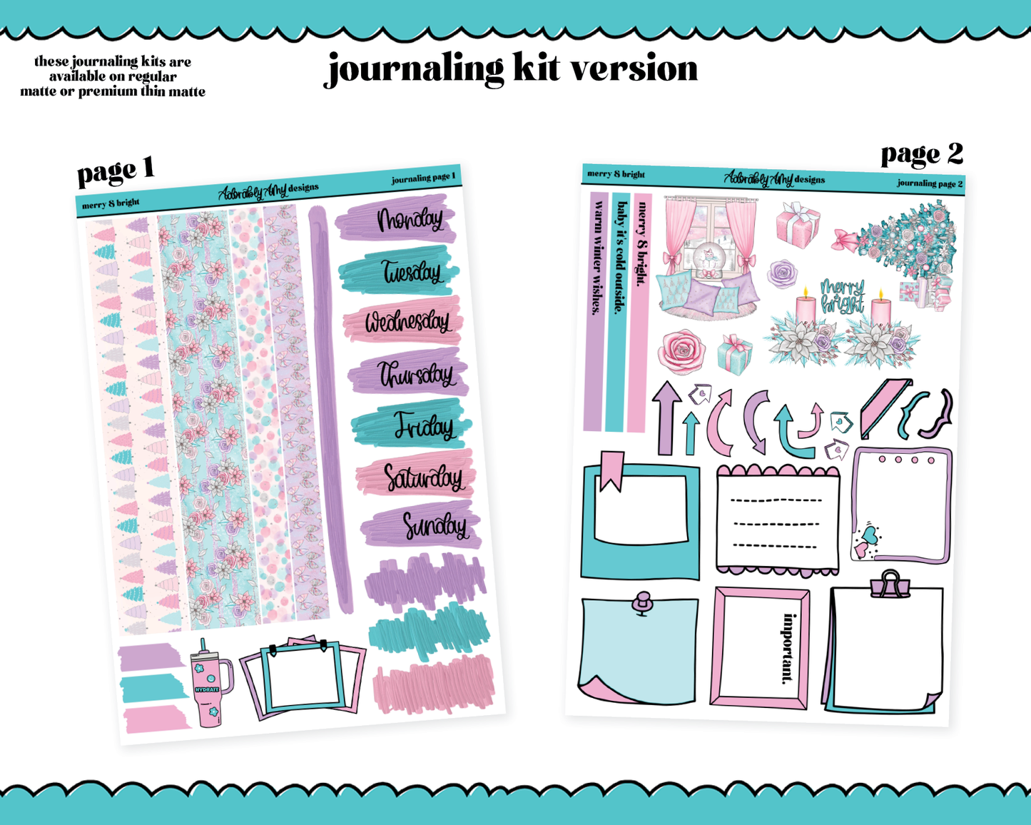 Journaling Kit Merry & Bright Christmas Themed Planner Sticker Kit