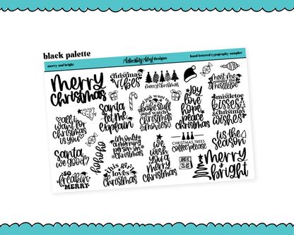 Hand Lettered Merry & Bright Typography Sampler Planner Stickers for any Planner or Insert