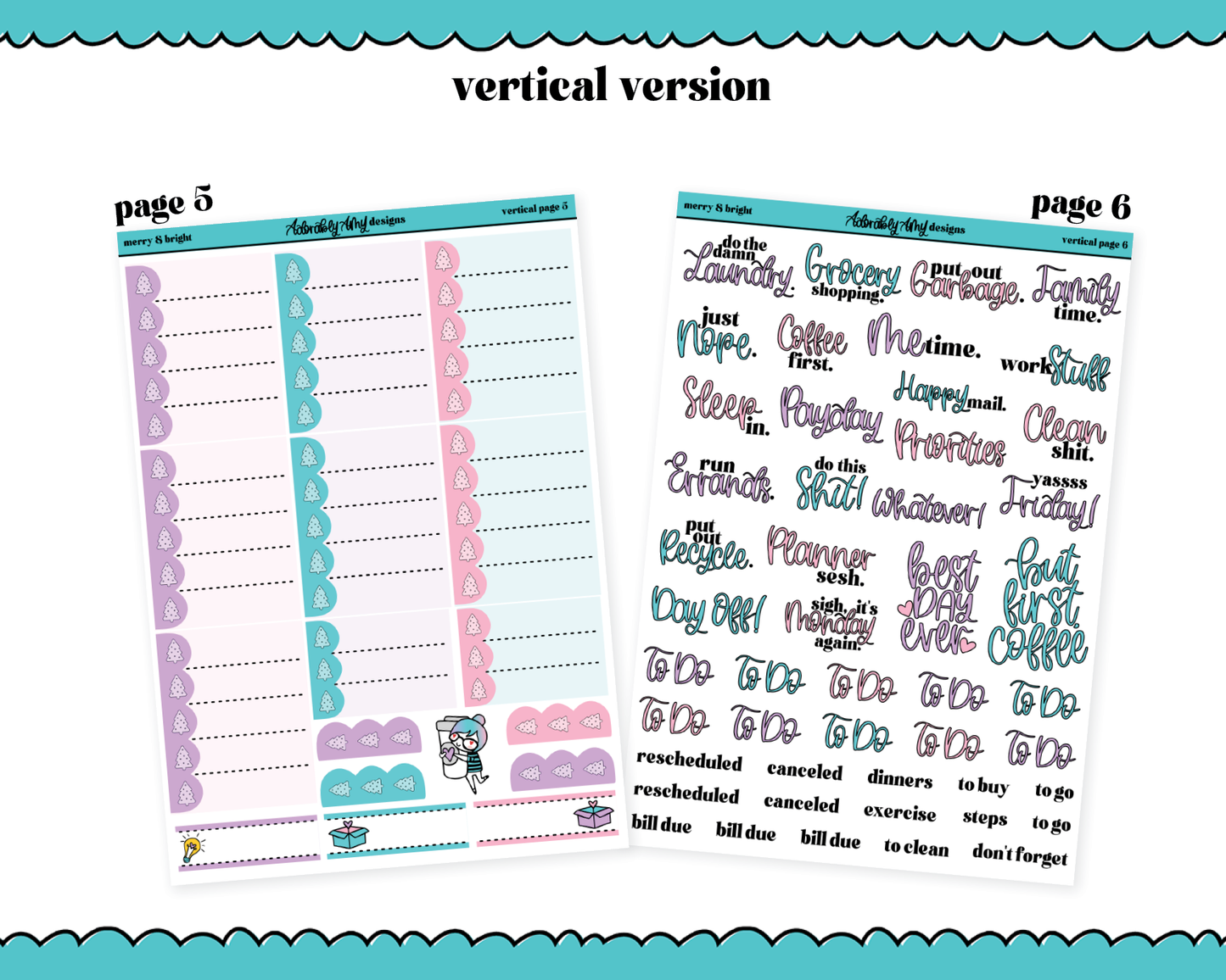 Vertical Merry & Bright Christmas Themed Planner Sticker Kit for Vertical Standard Size Planners or Inserts