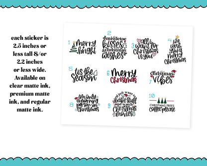 Large Diecut Sticker Flakes - Merry & Bright Christmas Quotes Planner Stickers for any Planner or Insert