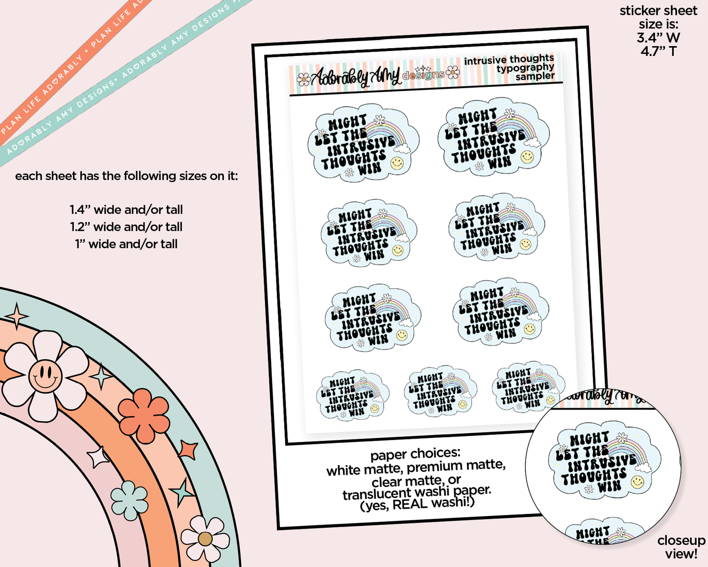 Might Let the Intrusive Thoughts Win Typography Sampler Planner Stickers