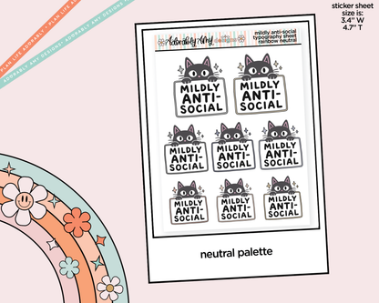 Rainbow or Black Mildly Anti-Social Cat Typography Planner Stickers - Adorably Amy Designs