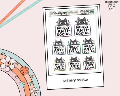 Rainbow or Black Mildly Anti-Social Cat Typography Planner Stickers - Adorably Amy Designs