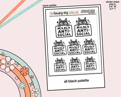 Rainbow or Black Mildly Anti-Social Cat Typography Planner Stickers - Adorably Amy Designs
