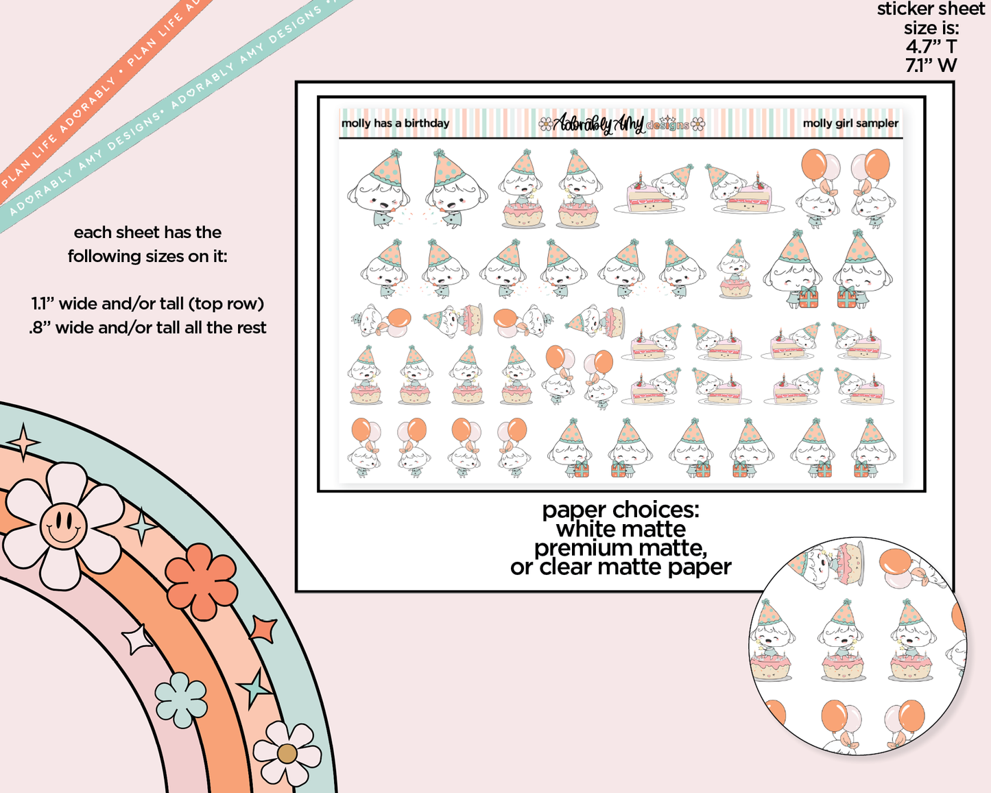 Molly Girl Has a Birthday Decoration Planner Stickers for any Planner or Insert