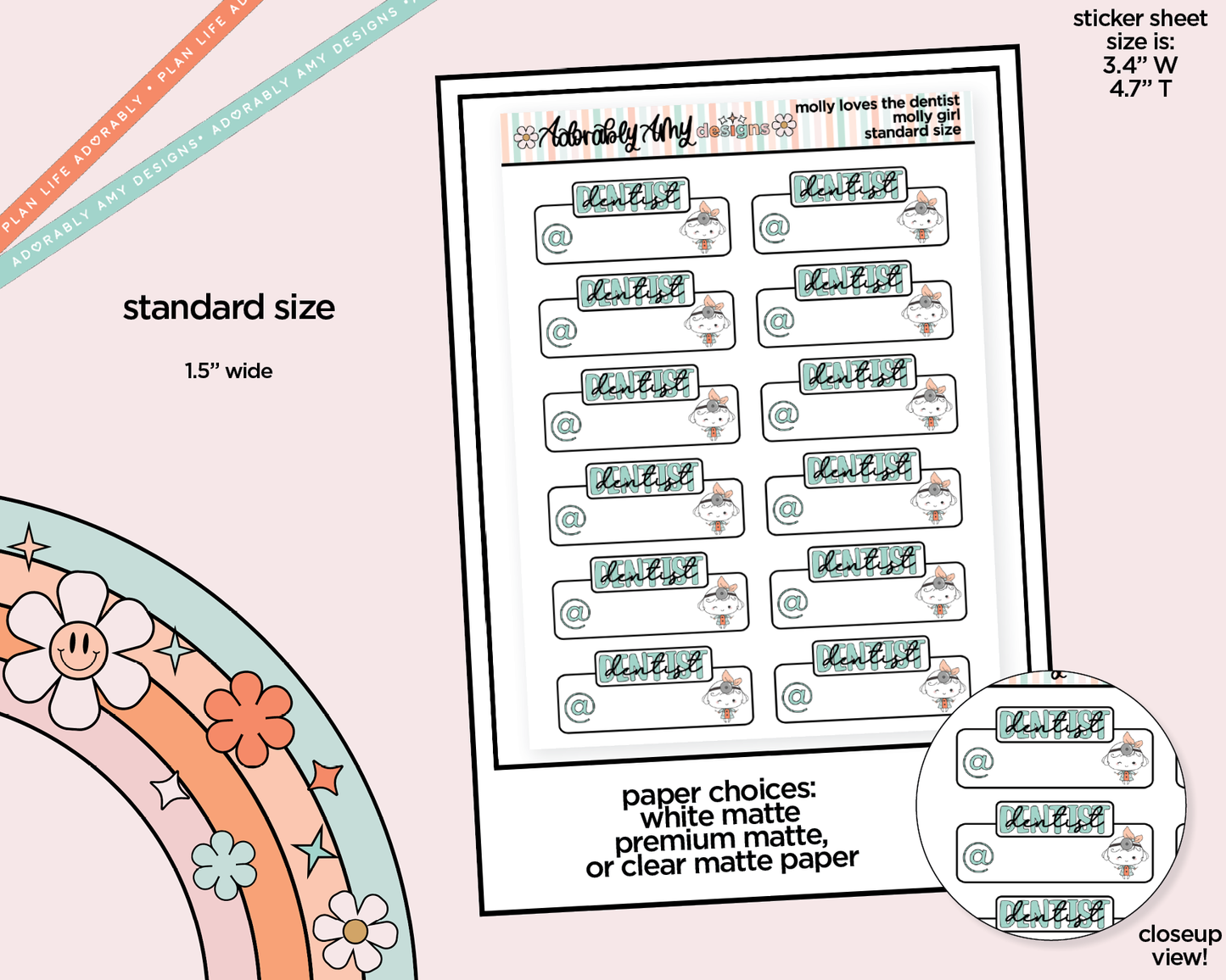 Molly Girl Loves the Dentist Decoration Planner Stickers for any Planner or Insert