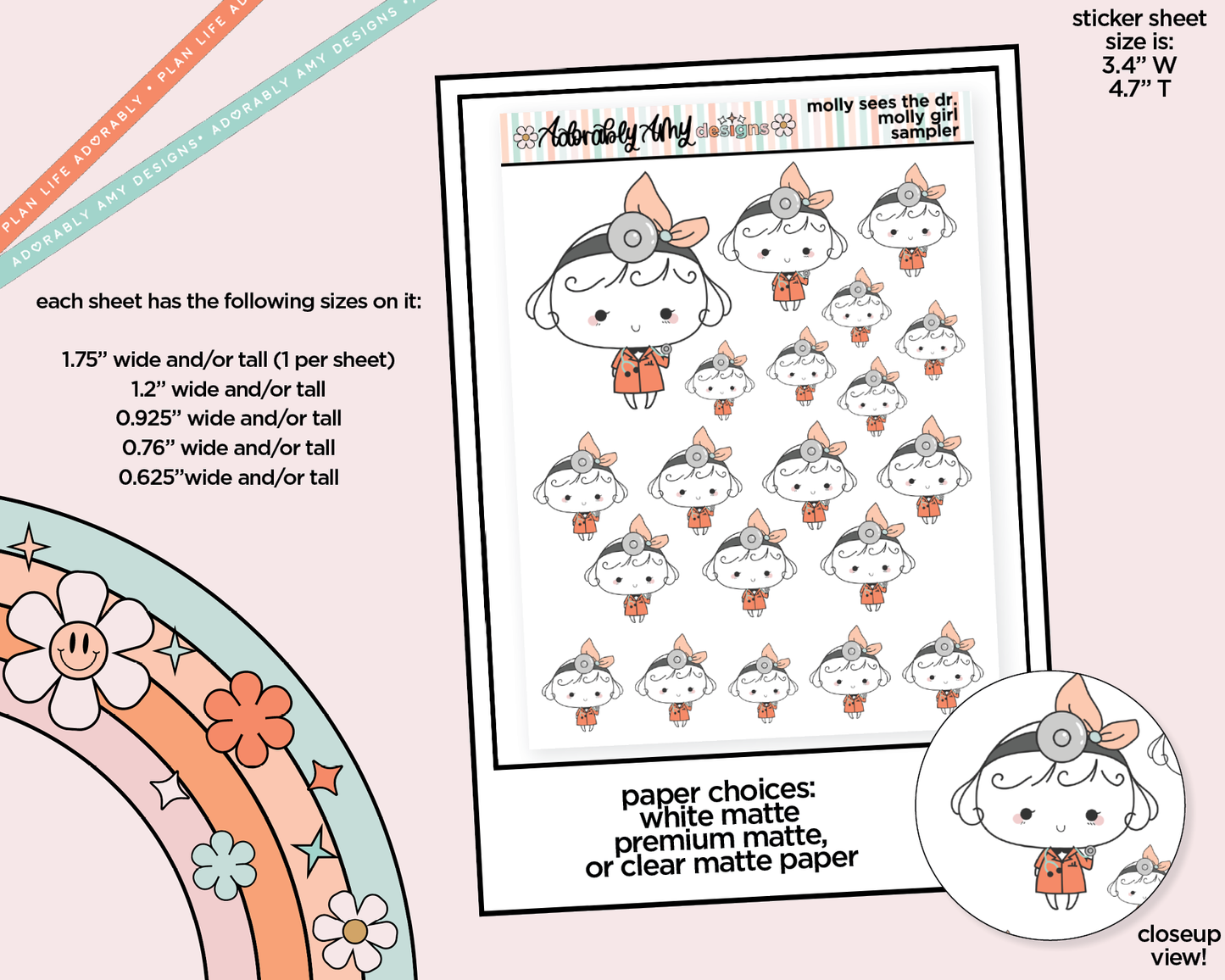 Molly Girl Goes to the Doctor Decoration Planner Stickers for any Planner or Insert