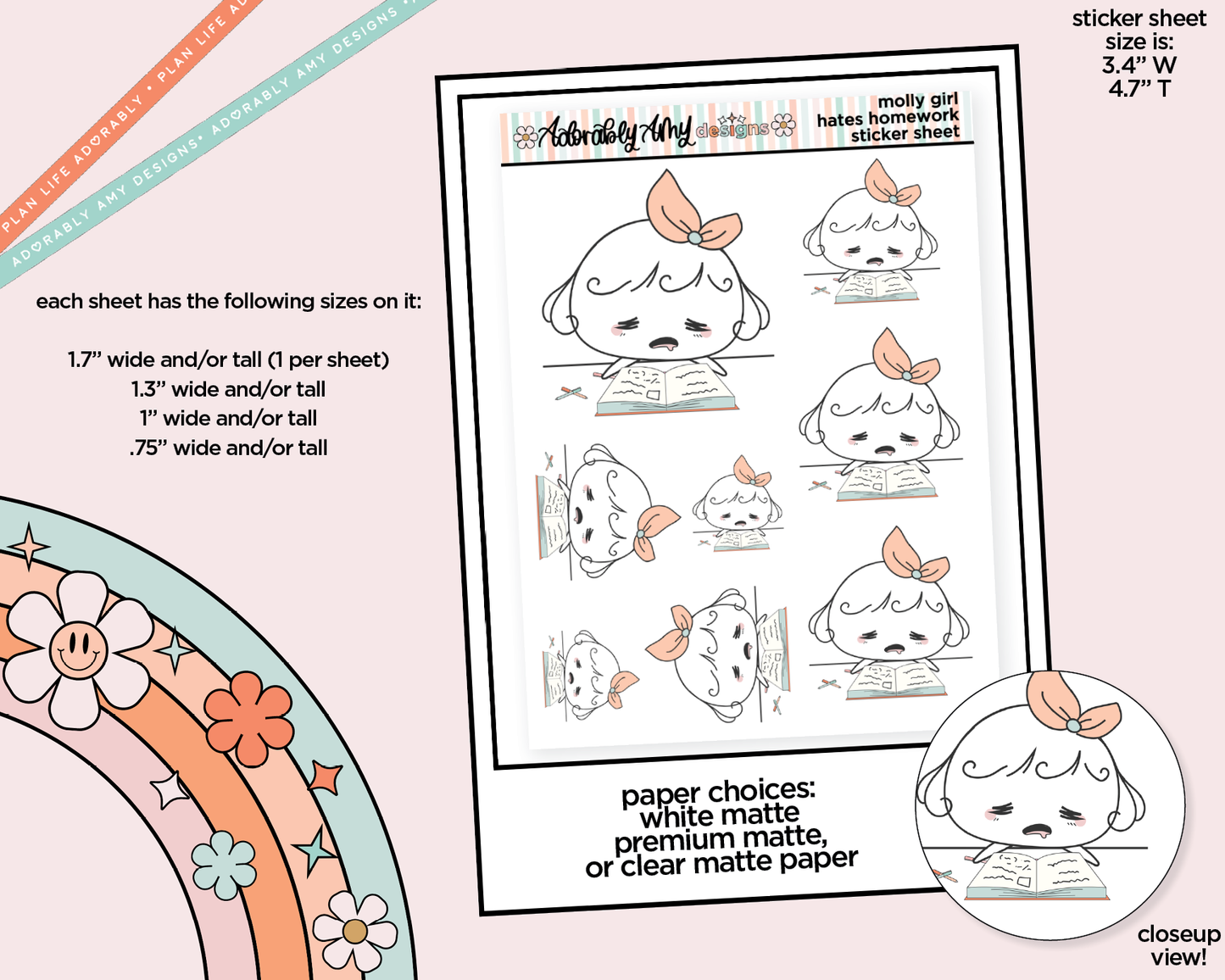 Molly Girl Hates Homework Decoration Planner Stickers for any Planner or Insert