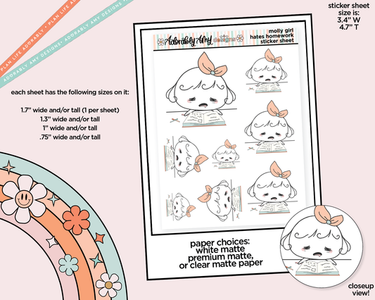 Molly Girl Hates Homework Decoration Planner Stickers for any Planner or Insert
