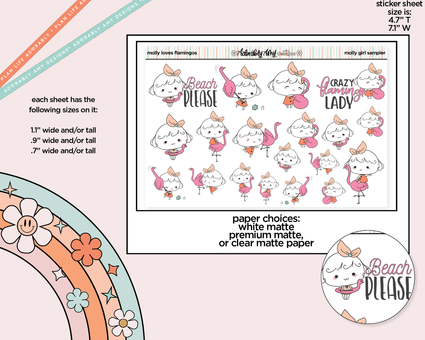 Molly Girl Loves Flamingos Decoration Planner Stickers for any Planner or Insert