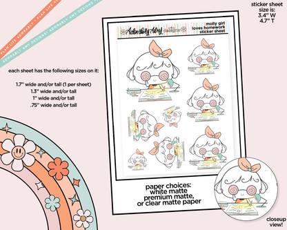 Molly Girl Loves Homework Decoration Planner Stickers for any Planner or Insert