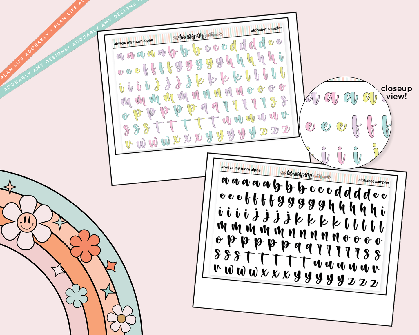 Always My Mom, Forever My Friend Alphabet Stickers Deco Typography Sampler Planner Stickers - Adorably Amy Designs