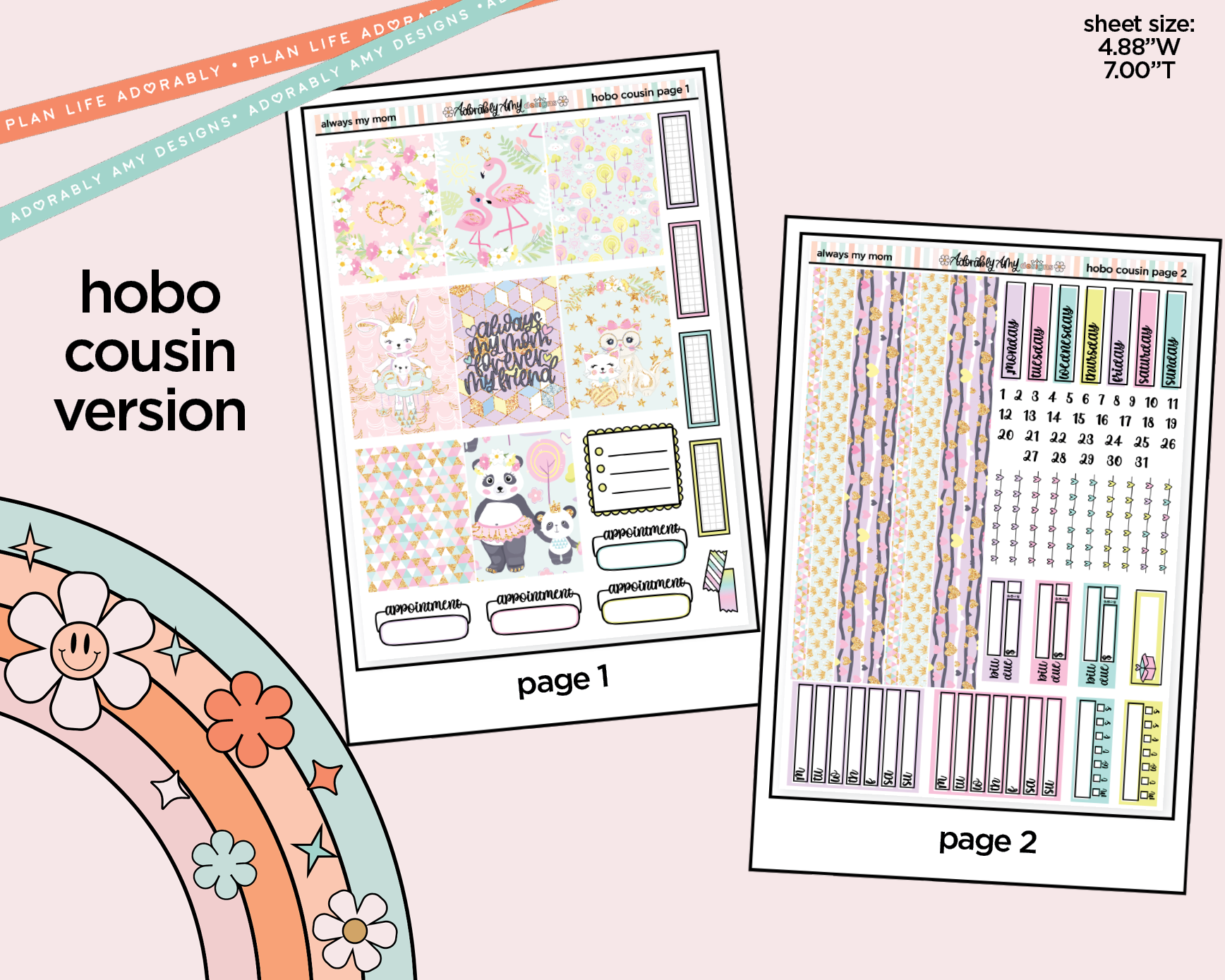 Hobonichi Cousin Weekly Always My Mom, Forever My Friend Planner Sticker Kit for Hobo Cousin or Similar Planners - Adorably Amy Designs