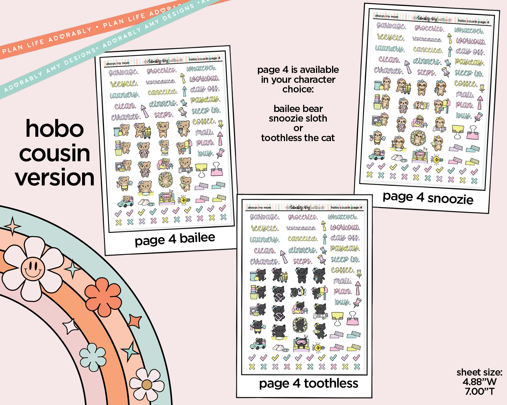 Hobonichi Cousin Weekly Always My Mom, Forever My Friend Planner Sticker Kit for Hobo Cousin or Similar Planners - Adorably Amy Designs