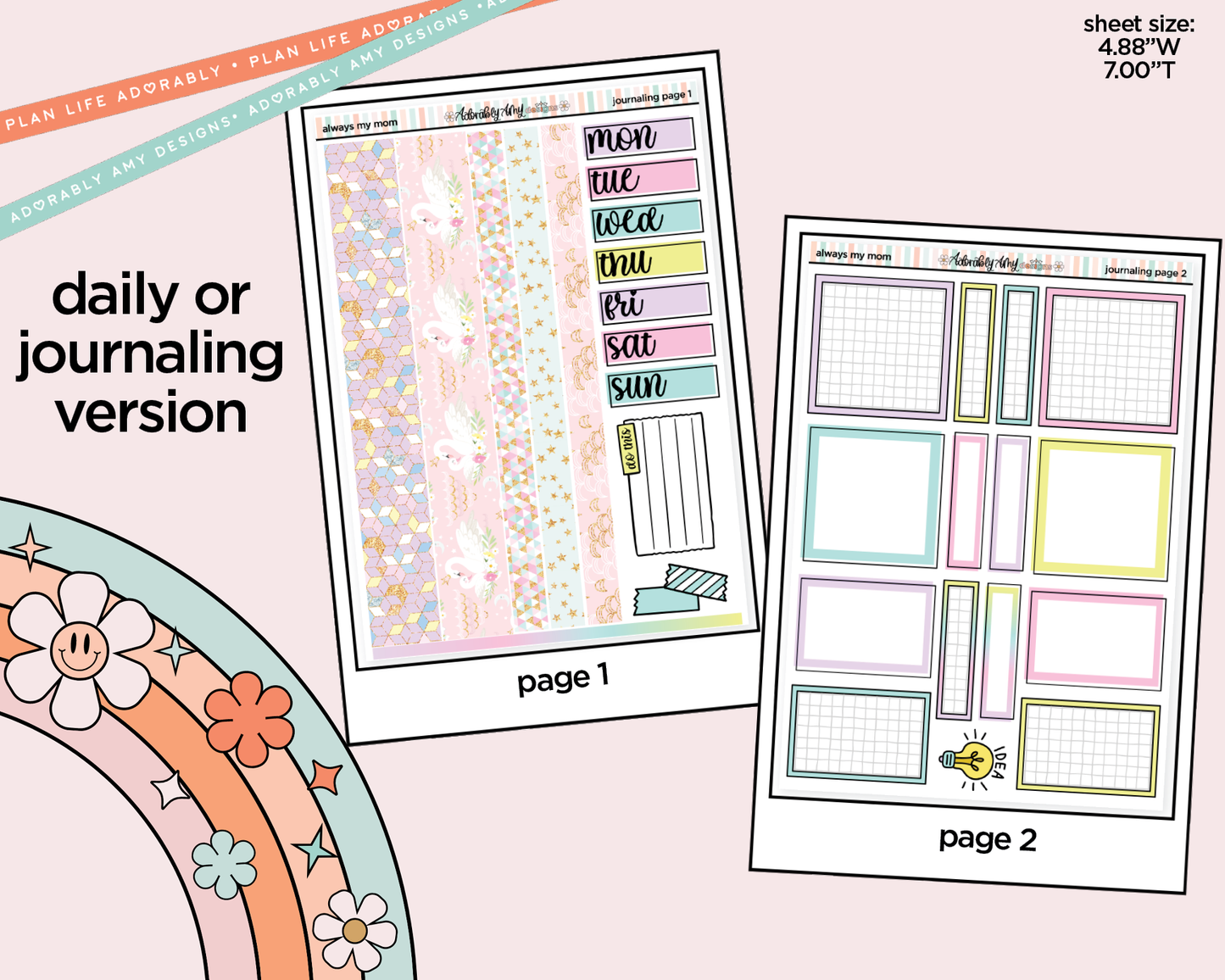 Journaling and Daily Planning Always My Mom, Forever My Friend Planner Sticker Kit - Adorably Amy Designs