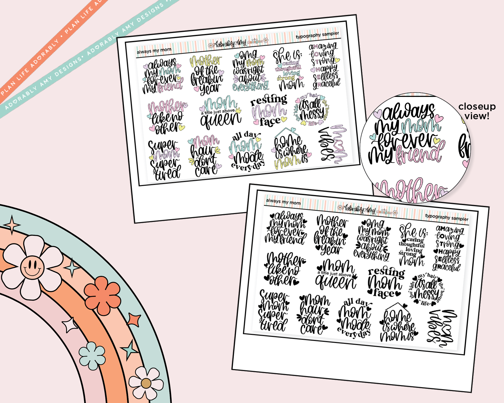 Always My Mom, Forever My Friend Deco Typography Sampler Planner Stickers - Adorably Amy Designs