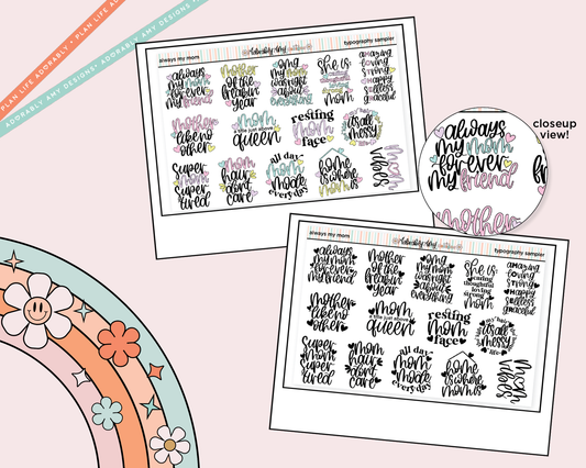 Always My Mom, Forever My Friend Deco Typography Sampler Planner Stickers - Adorably Amy Designs
