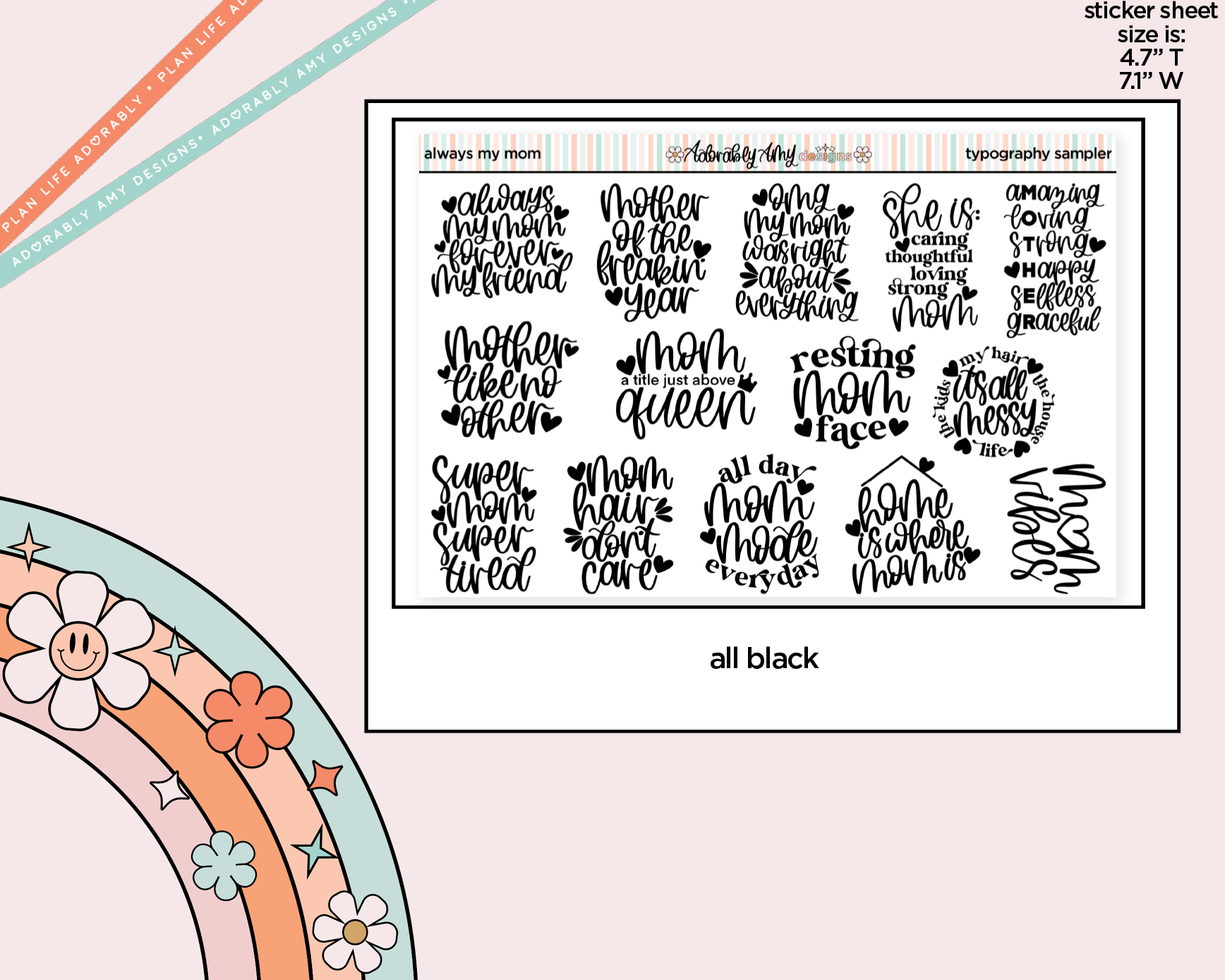 Always My Mom, Forever My Friend Deco Typography Sampler Planner Stickers - Adorably Amy Designs