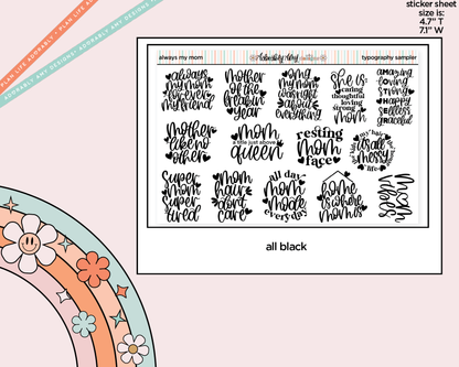 Always My Mom, Forever My Friend Deco Typography Sampler Planner Stickers - Adorably Amy Designs