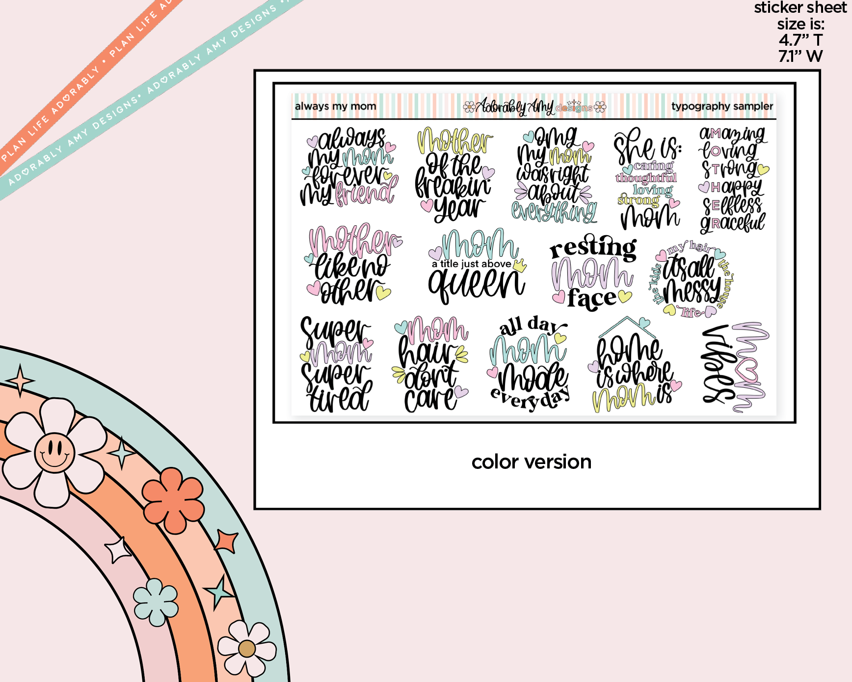 Always My Mom, Forever My Friend Deco Typography Sampler Planner Stickers - Adorably Amy Designs
