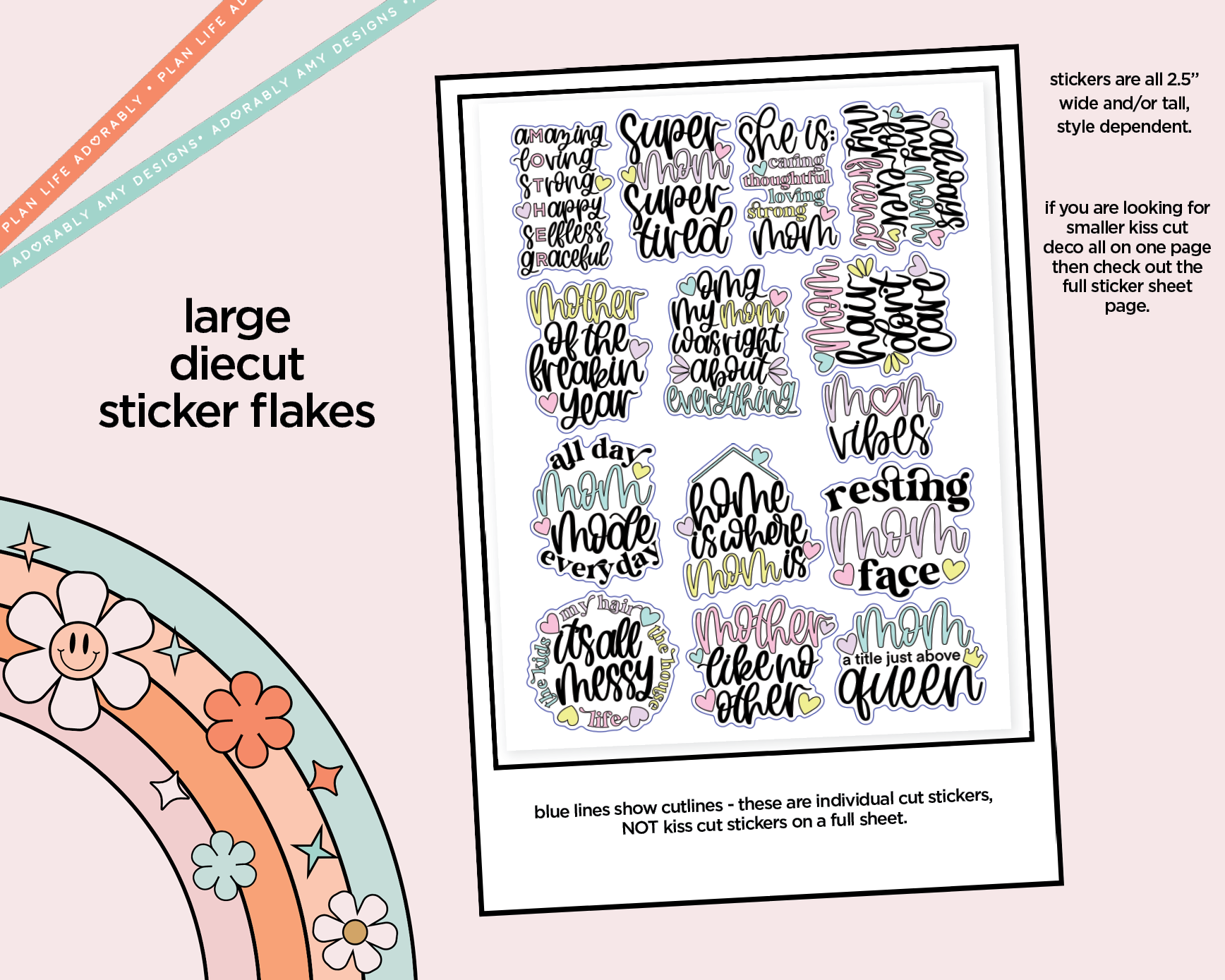 Always My Mom, Forever My Friend Deco Typography Sampler Planner Stickers - Adorably Amy Designs