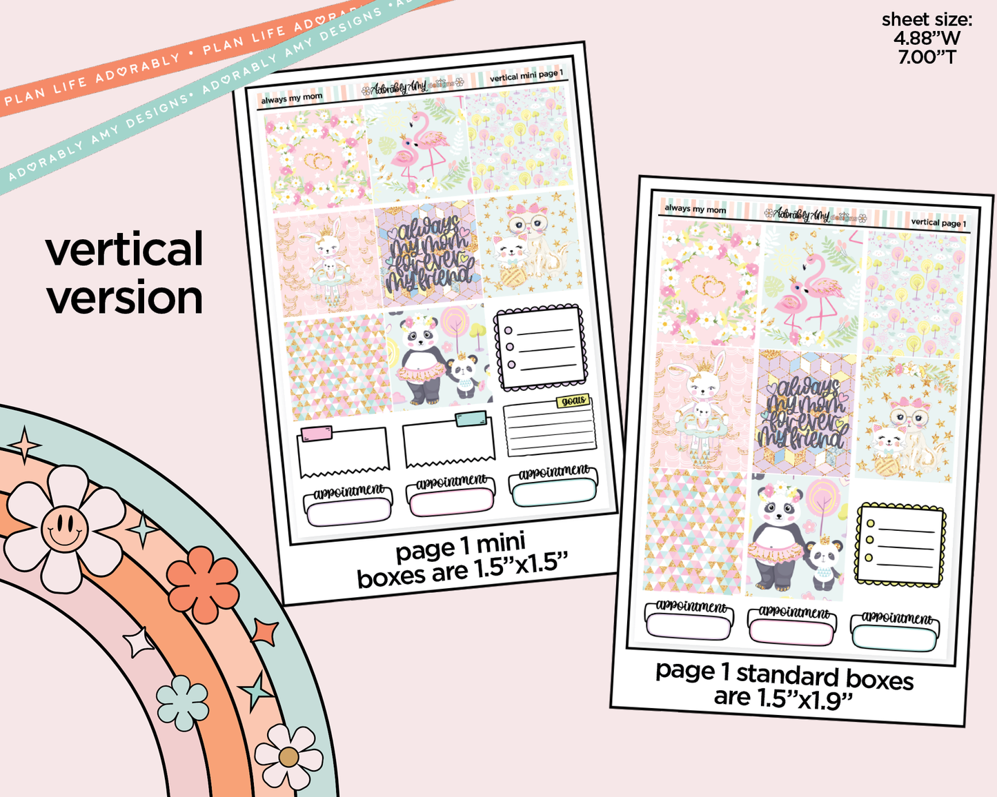 Vertical Always My Mom, Forever My Friend Sticker Kit for Vertical Standard Size Planners or Insert - Adorably Amy Designs
