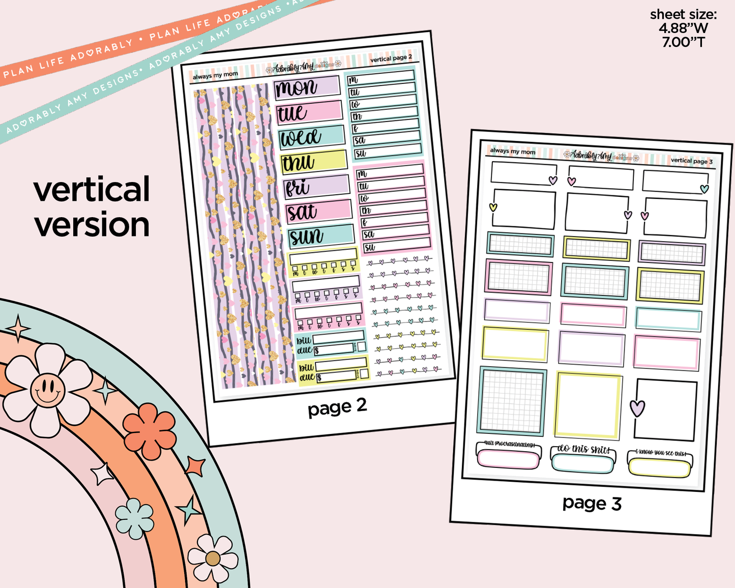 Vertical Always My Mom, Forever My Friend Sticker Kit for Vertical Standard Size Planners or Insert - Adorably Amy Designs