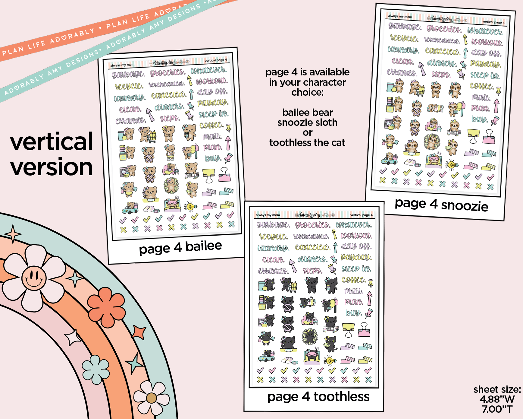 Vertical Always My Mom, Forever My Friend Sticker Kit for Vertical Standard Size Planners or Insert - Adorably Amy Designs