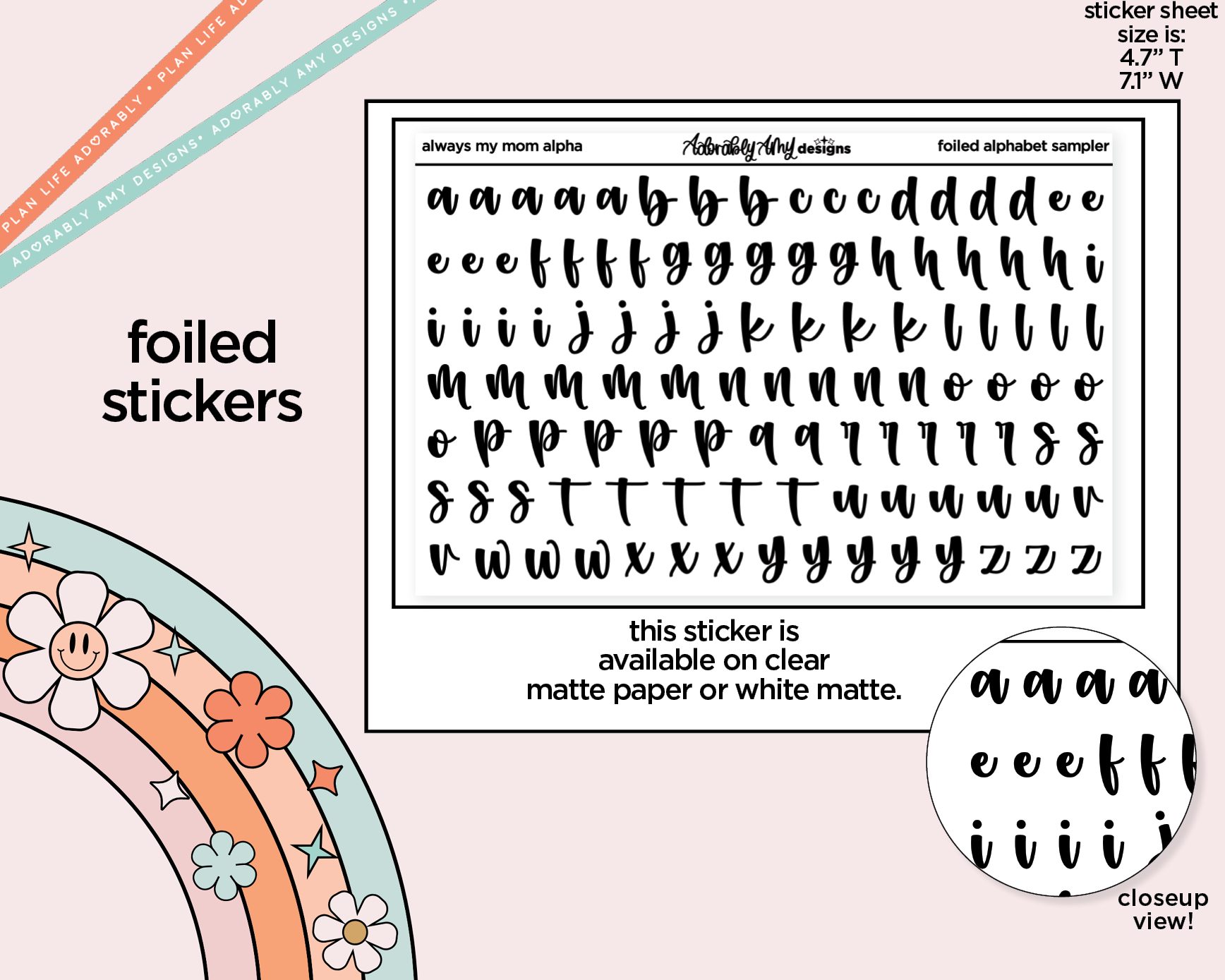Foiled Always My Mom, Forever My Friend Alphabet Stickers Deco Typography Sampler Planner Stickers - Adorably Amy Designs