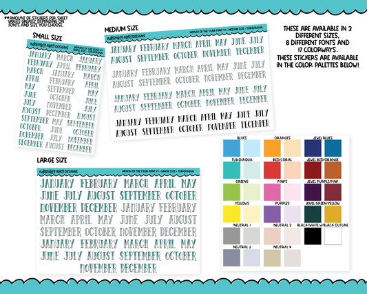 Rainbow or Black Months of the Year - 8 Fonts - Stickers Planner Stickers for any Planner or Insert