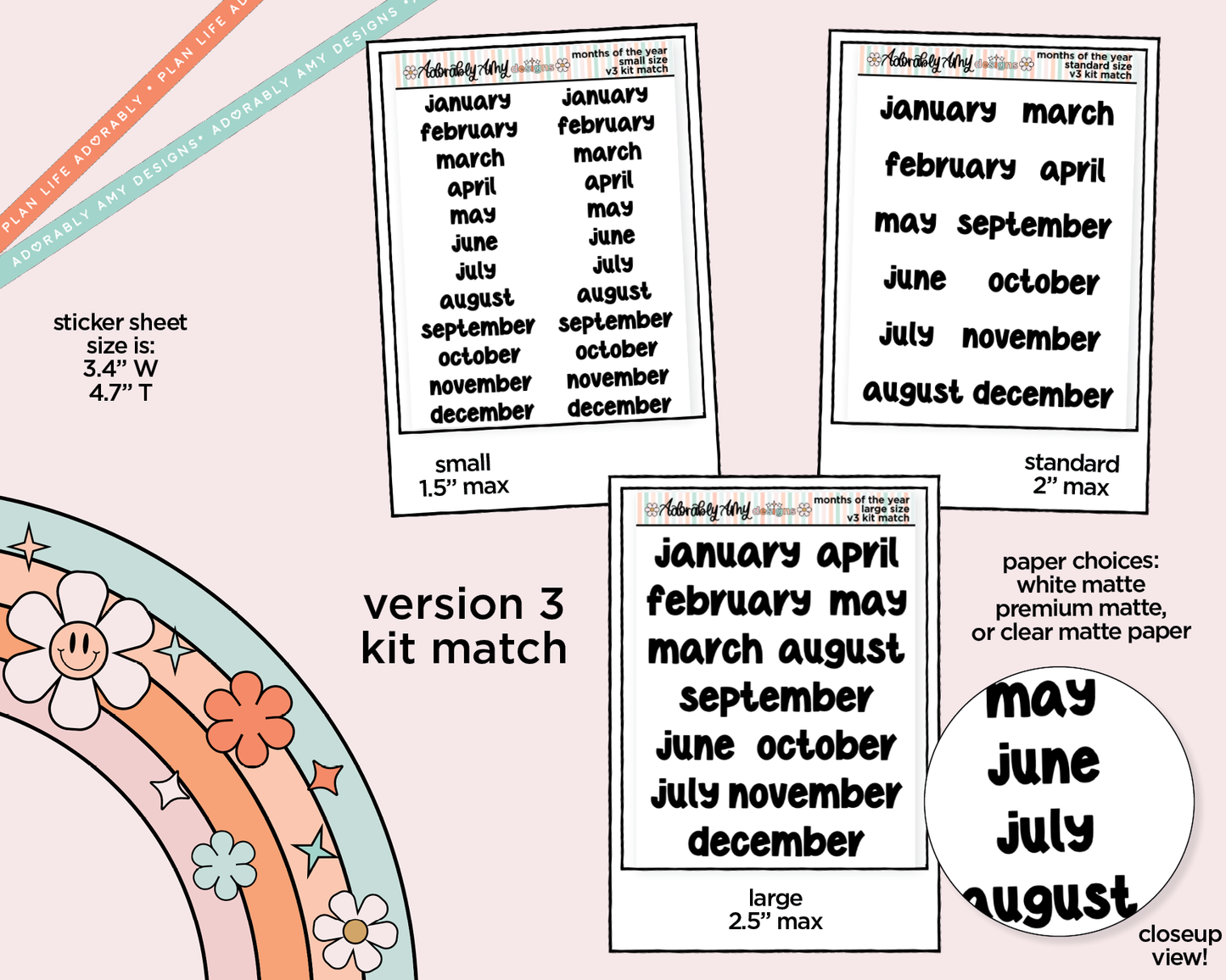 Months of the Year 2025 Planner Stickers for any Planner or Insert