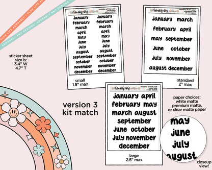 Months of the Year 2025 Planner Stickers for any Planner or Insert