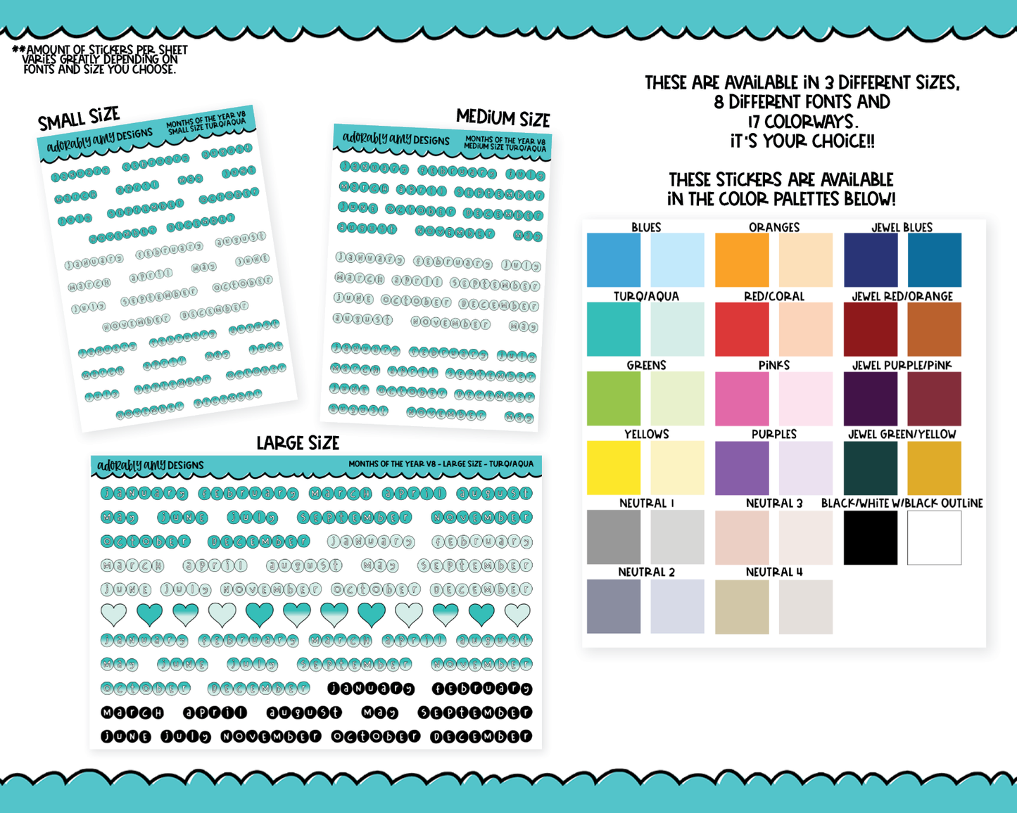 Rainbow or Black Months of the Year - 8 Fonts - Stickers Planner Stickers for any Planner or Insert