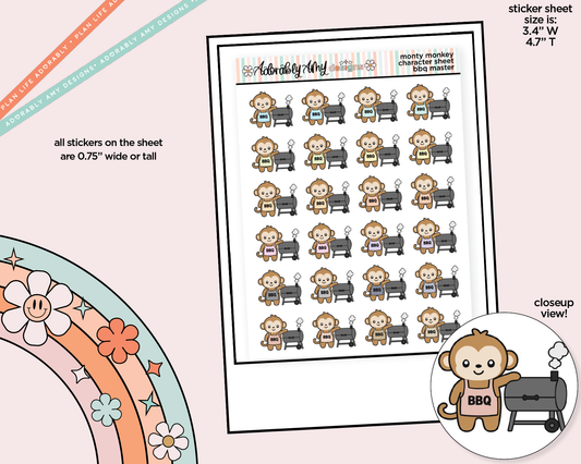 Monty the Monkey BBQ-Smoker Master Decoration Character Planner Stickers - Adorably Amy Designs
