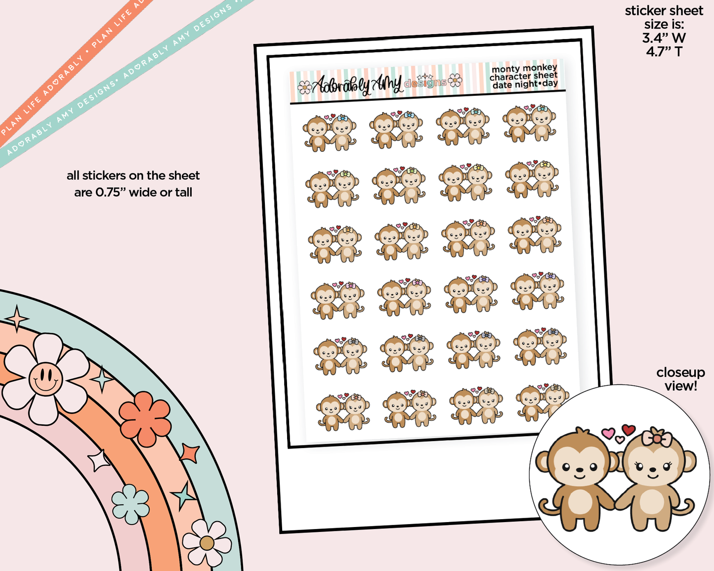 Monty the Monkey Date Night Decoration Character Planner Stickers