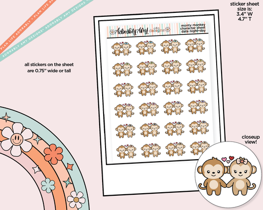 Monty the Monkey Date Night Decoration Character Planner Stickers - Adorably Amy Designs
