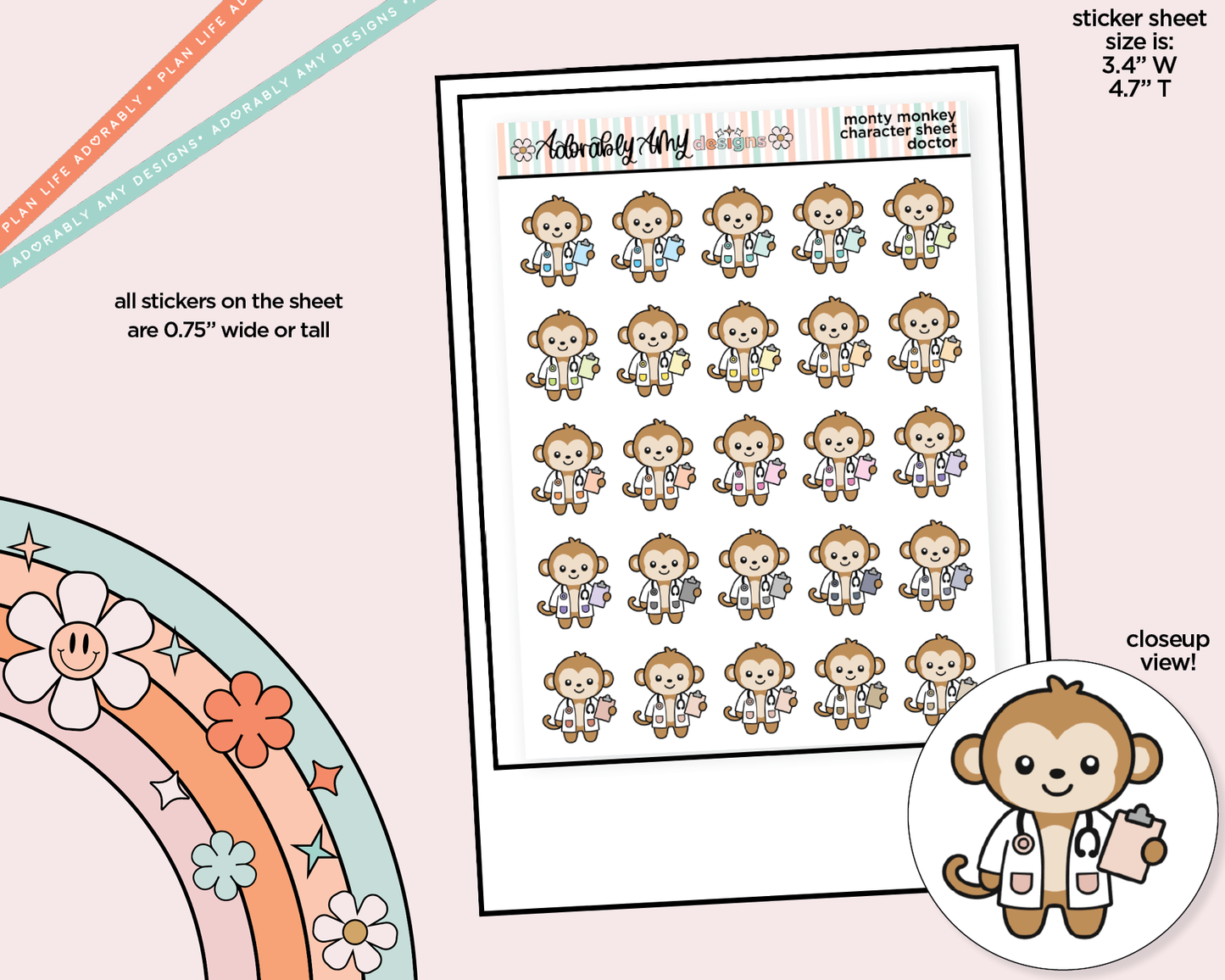 Monty the Monkey Doctor - Go to the Doctor Decoration Character Planner Stickers