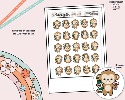 Monty the Monkey Drink Wine Decoration Character Planner Stickers
