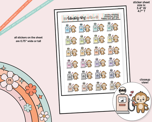 Monty the Monkey Happy-Sad Get Gas Decoration Character Planner Stickers - Adorably Amy Designs