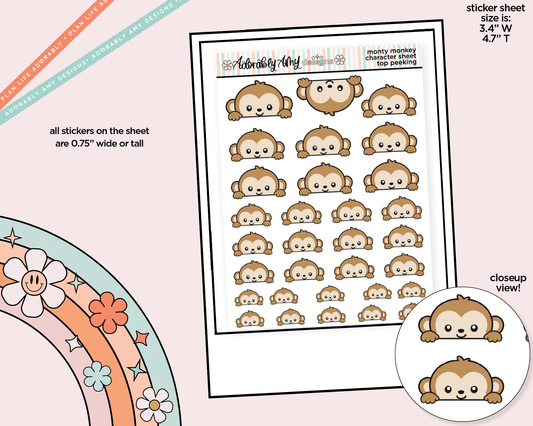 Monty the Monkey Top Peeking Decoration Character Planner Stickers - Adorably Amy Designs