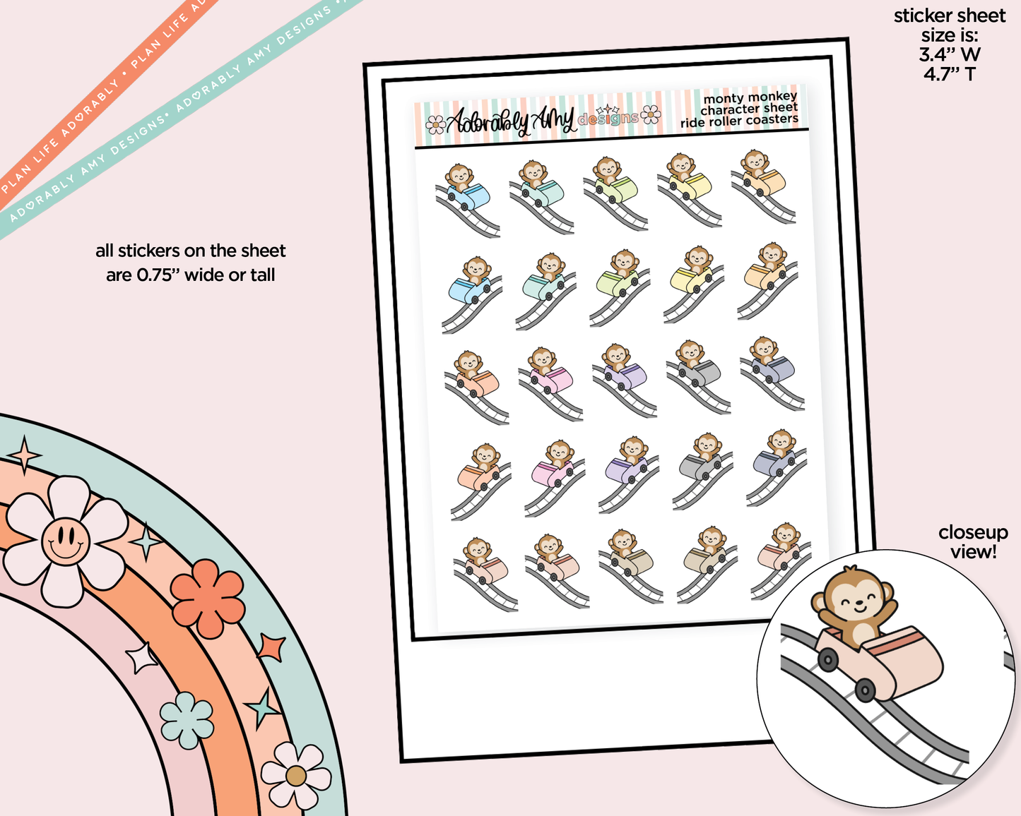 Monty the Monkey Roller Coaster Riding Decoration Character Planner Stickers
