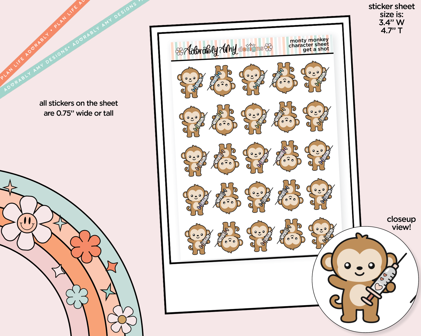 Monty the Monkey Get a Shot Decoration Character Planner Stickers