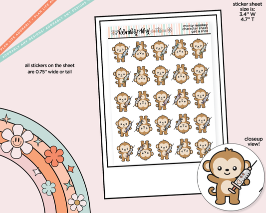 Monty the Monkey Get a Shot Decoration Character Planner Stickers