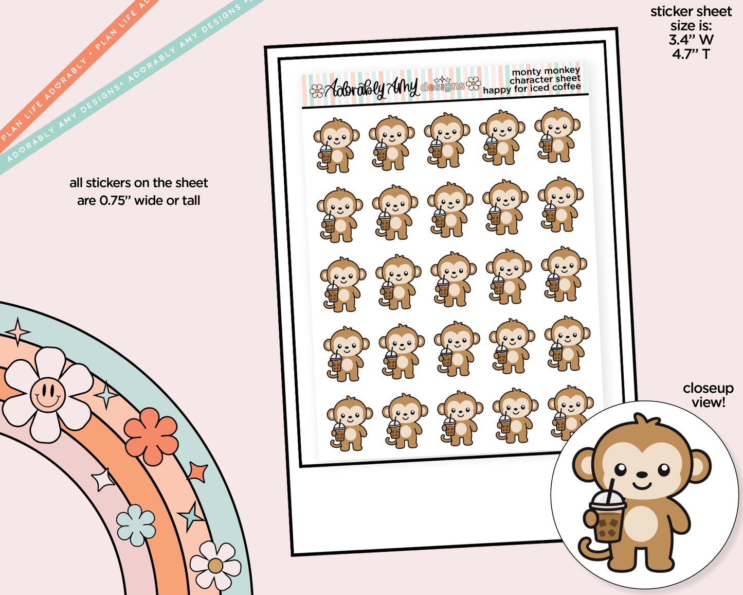 Monty the Monkey Hot Dog Decoration Character Planner Stickers